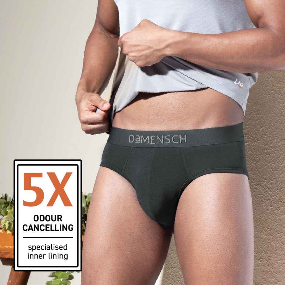 DaMENSCH Men's Modal Briefs | Grey and Black - L