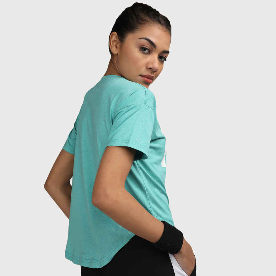 Chkokko Women's Round Neck Dry Fit Gym Sports Printed T-shirt | Sea Green - L