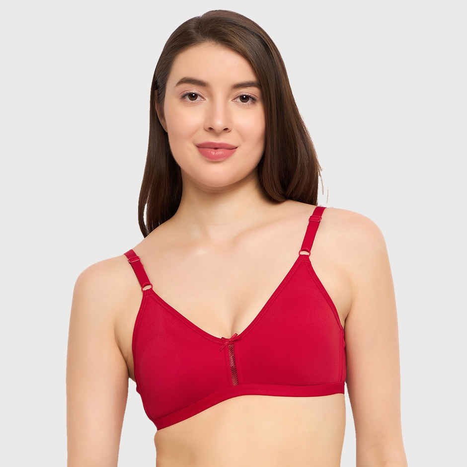 Clovia Women Non-Padded Non-Wired Full Coverage Bra - Cotton | Red and Black | 32C