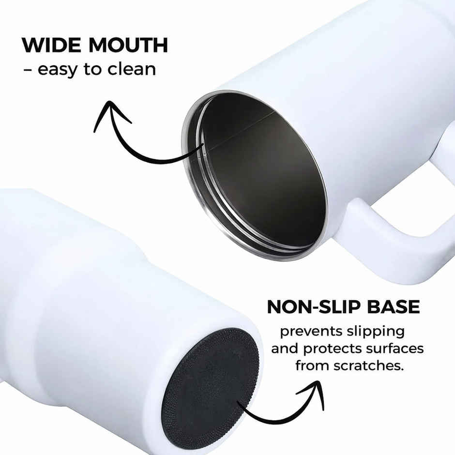 DesignLand Insulated Travel Mug with Handle and Straw Lid Leakproof Tumbler White | 1200 ml