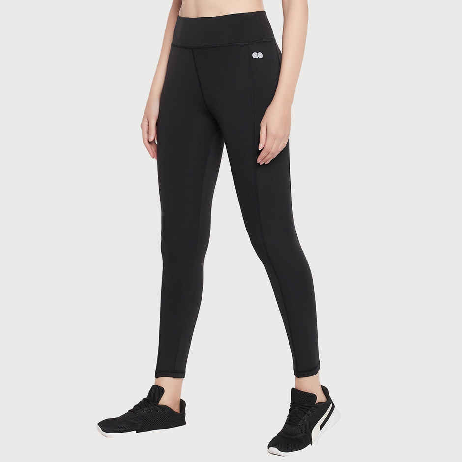 Clovia High-Rise Active Tights With Side Pocket | Black | XXL