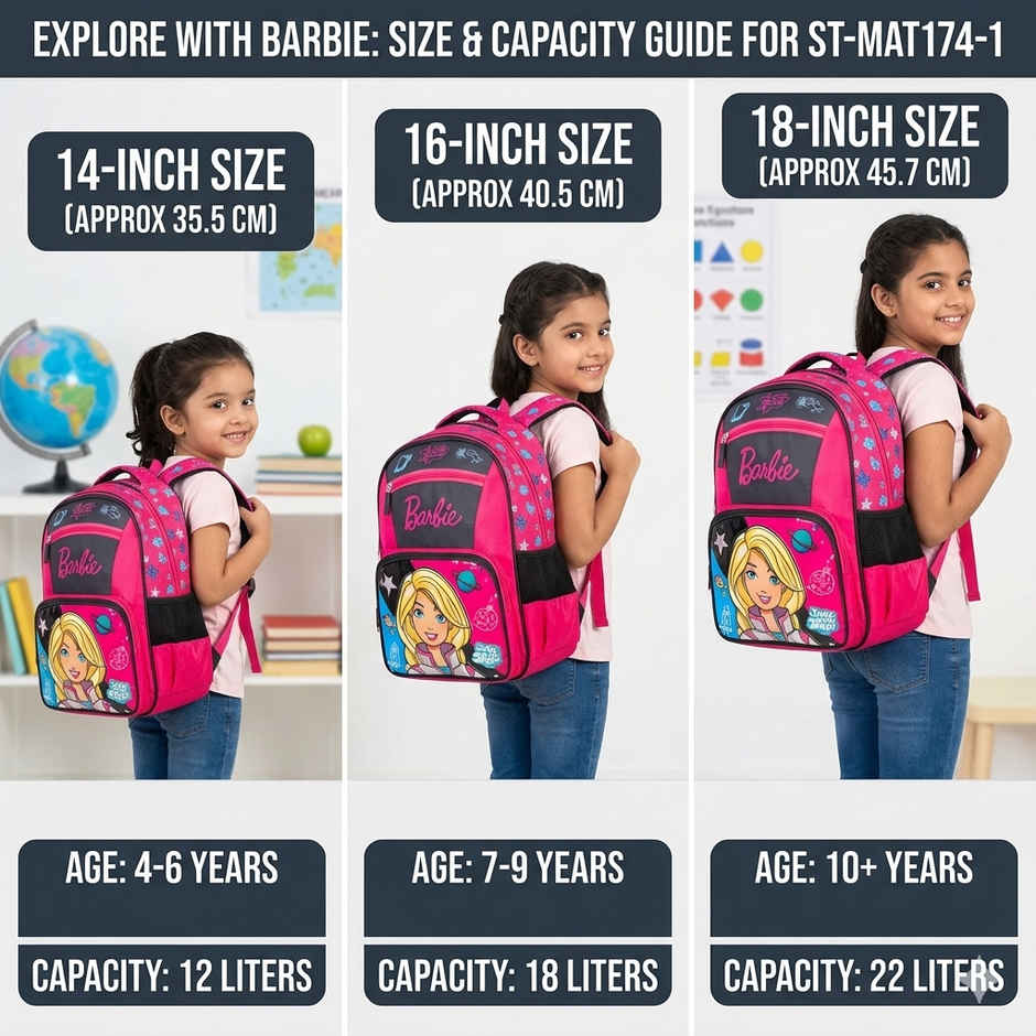 Striders Barbie School Bag for Girls 16 Inch Comfortable & Spacious Kids Backpack