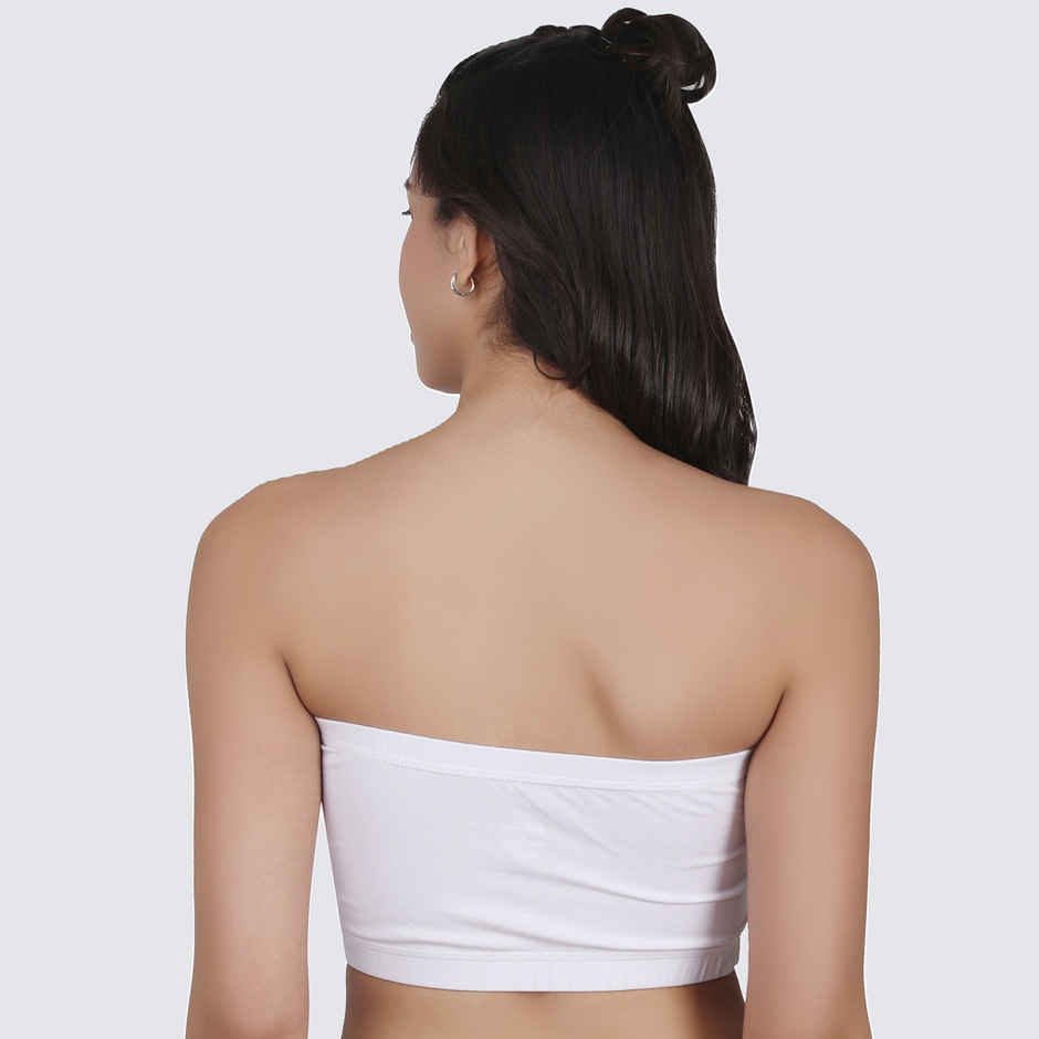 D'chica Cotton Strapless Tube Bra For Womens| Bandeau Bra with Removable Pads | White | S