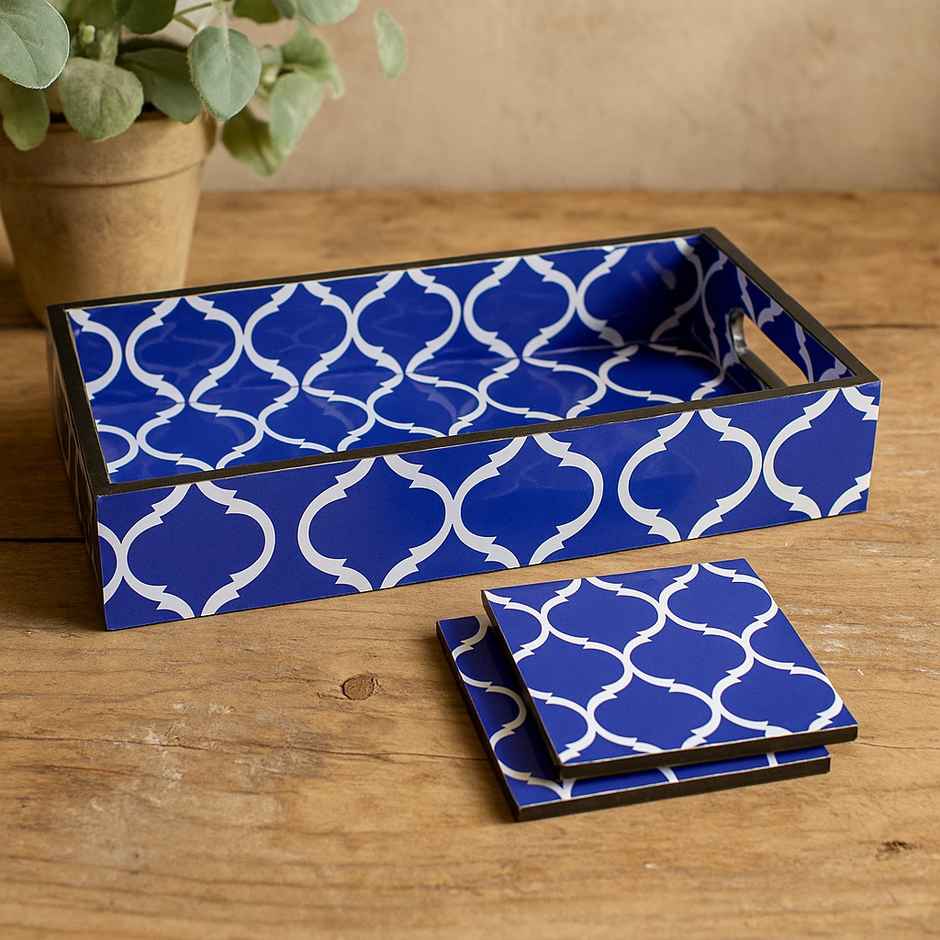 Sanjeev Kapoor By OGGN Mdf Meena Mugal Printed Tray - 10 x 6 with Coaster