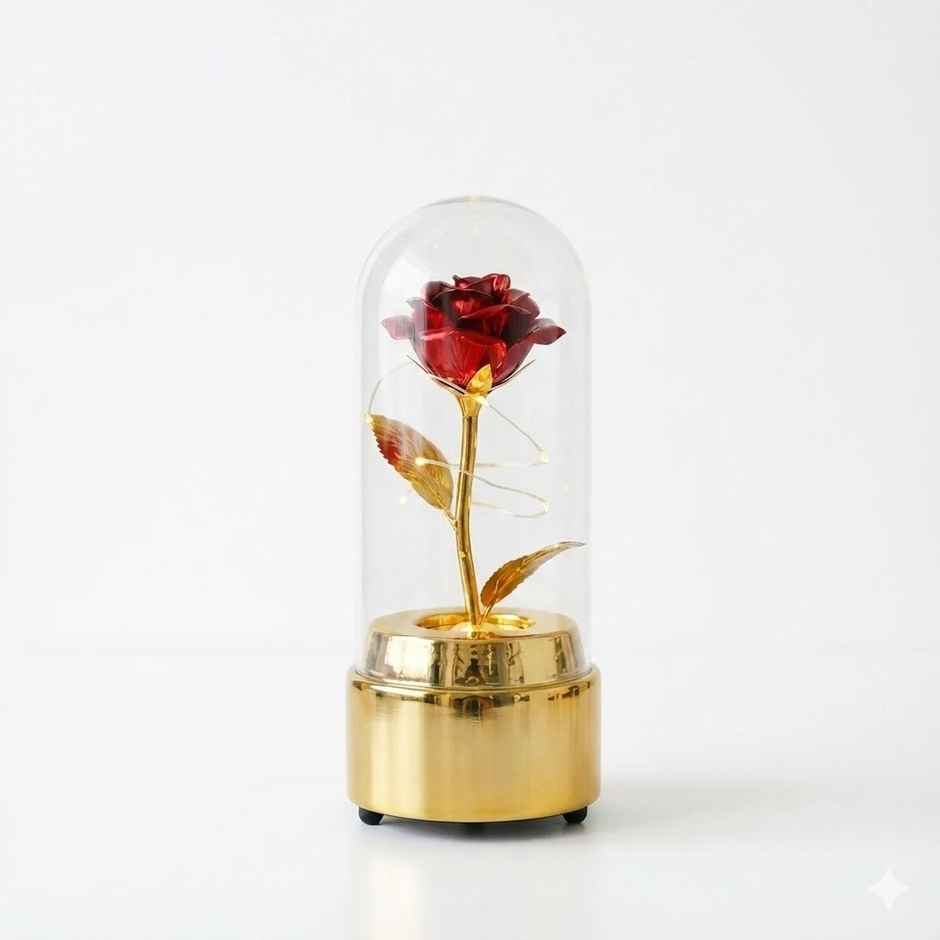 DesiDiya Rotating Rose Flower Lamp Glass Rose Forever Eternal Crystal Flower Light Up Metallic Rose