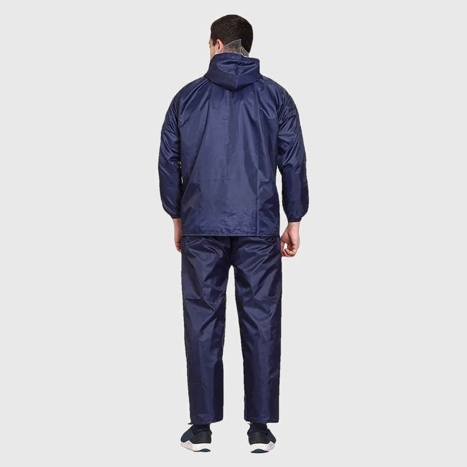 INFISPACE Adult Unisex Polyester Raincoat Suit with Adjustable Cap & Pockets Blue Color XL