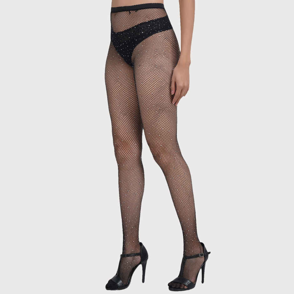 Secrets By ZeroKaata Black Sheer Sparkled Pantyhose Stockings