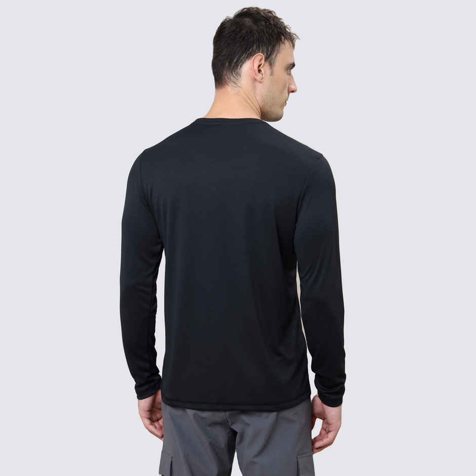 Technosport Men's Poly Solid Slim Fit Round Neck Full Sleeve Sports T-shirt | Black - L