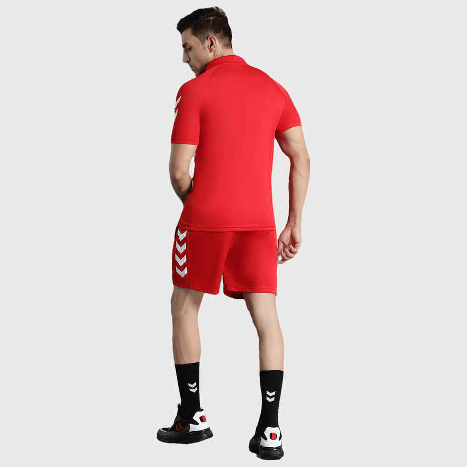 hummel Men's Core functional Polo Neck Solid Regular Fit Gym T-shirt | True Red - S