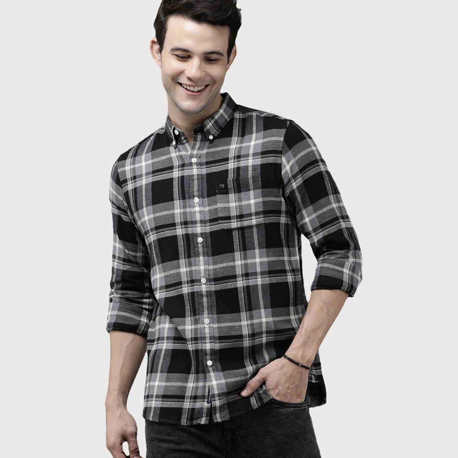 The Bear House Men Slim Fit Checked Shirt - Repos | Grey | M