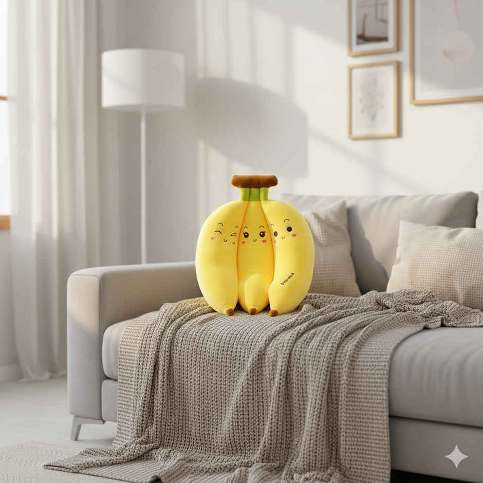 Storio Banana Bunch Pillow Soft Toy for Kids Huggable Plush Doll Room Decoration | 30 cm