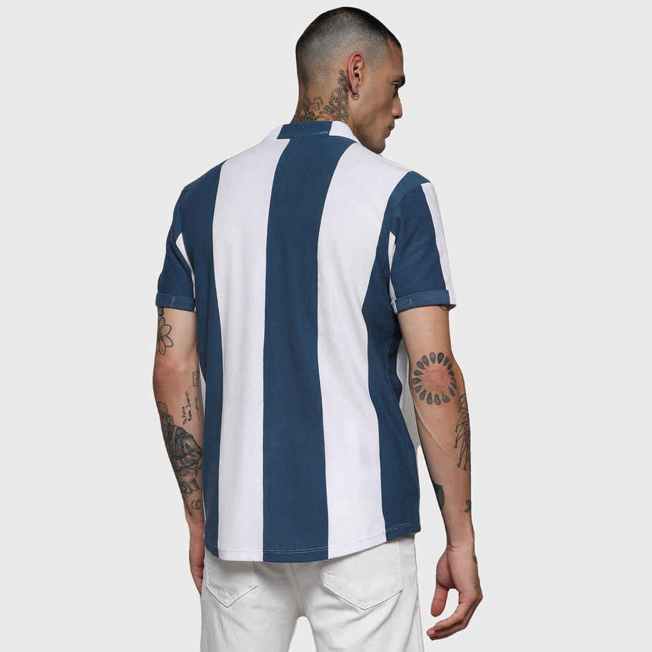 Campus Sutra Men's Striped Cotton Shirt | Blue - XL