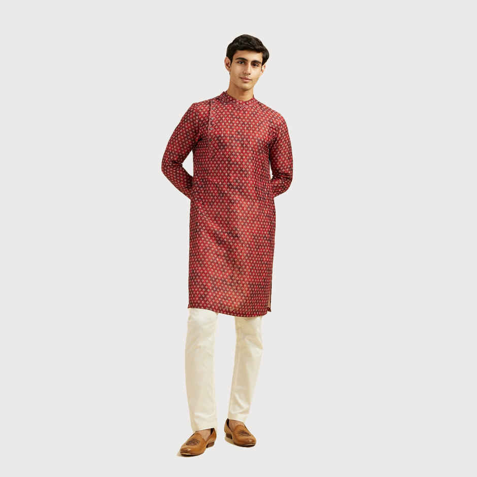 Diwas By Manyavar Rust Art Silk Printed Kurta Set | L