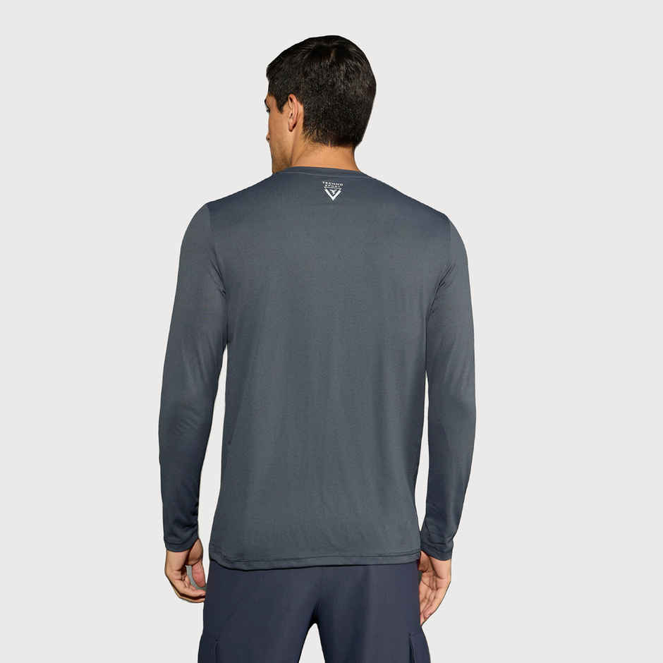 Technosport Men's Poly Solid Slim Fit Round Neck Full Sleeve Sports T-shirt | Carbon Grey - M