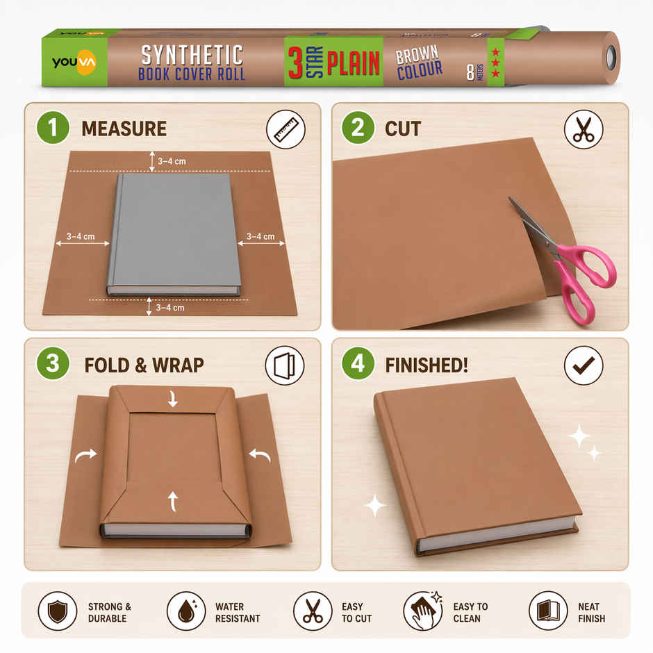 Navneet Youva Synthetic Cover Rolls Plain 3 Star 8 Meters Length X 35.5 Cm Height Brown
