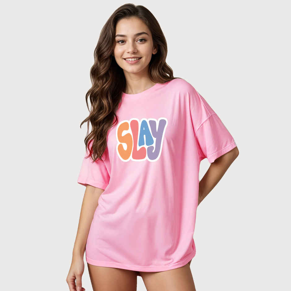 Smartees Womens Oversize Printed T-shirt | WW - 2040 | Pink | S