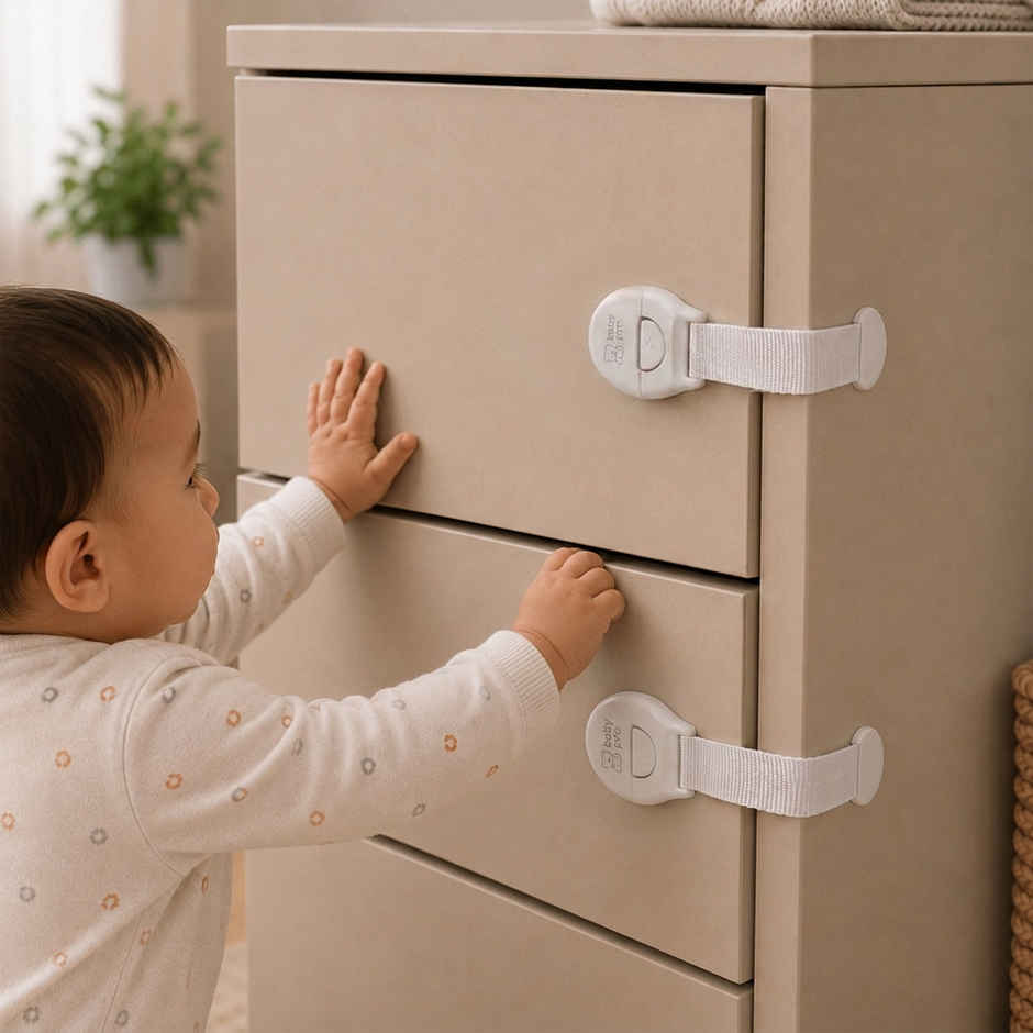 BabyPro Safety Latch for Furniture Cabinets, Drawers | White