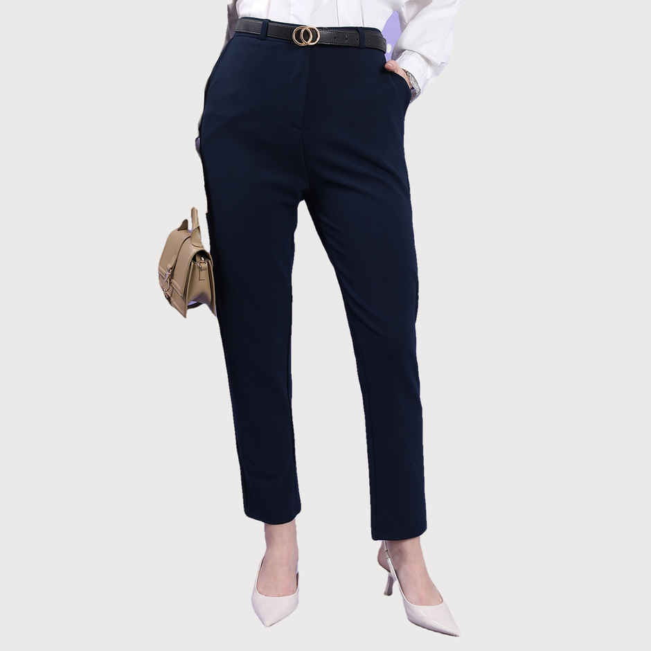 Tokyo Talkies Women's High Rise Slim Fit Trouser | Blue - 32