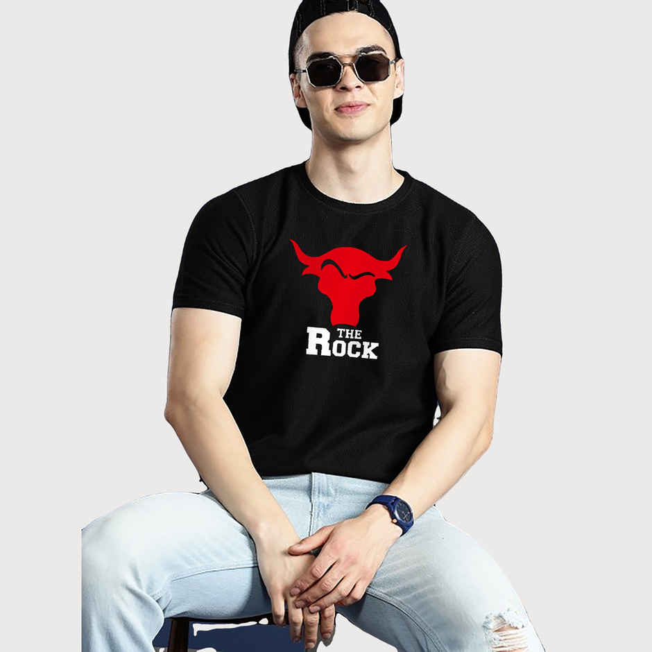 De Tees Men's Half Sleeve T-shirt | MHS-ROCK | Black - XXL