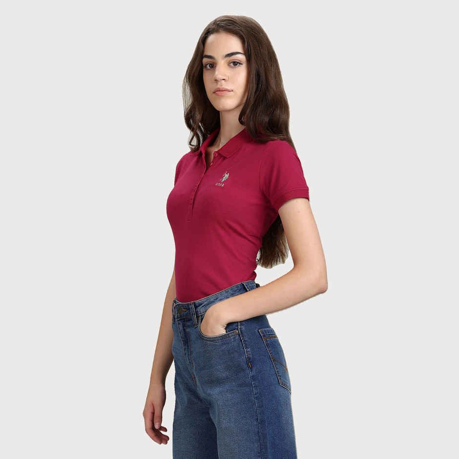 U.S. Polo Assn. Women's Solid Slim Polo Shirt | Fuchsia - S