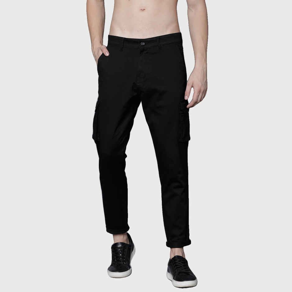 HIGHLANDER Men's Slim Fit Solid Cargos | Black - 32