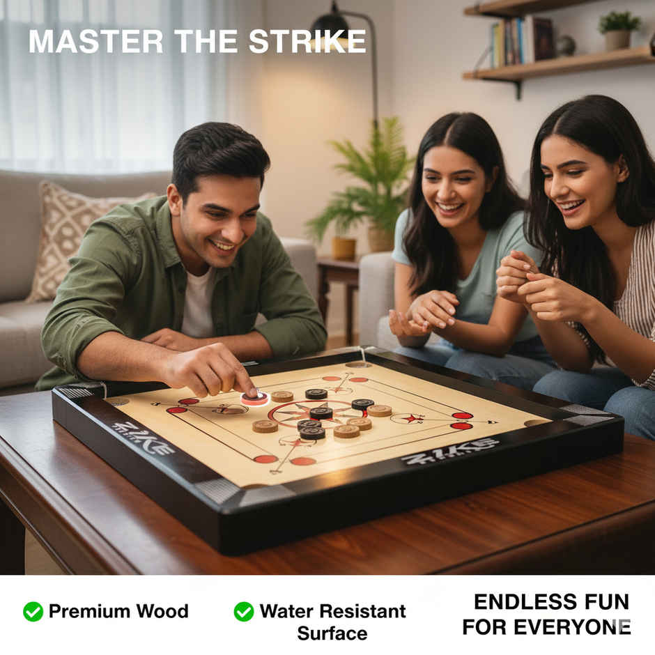 Zike Superior Wood Carrom Board Kit 26 by 26 Inches (Board, 24 Coins, 1 Striker & 1 Powder)