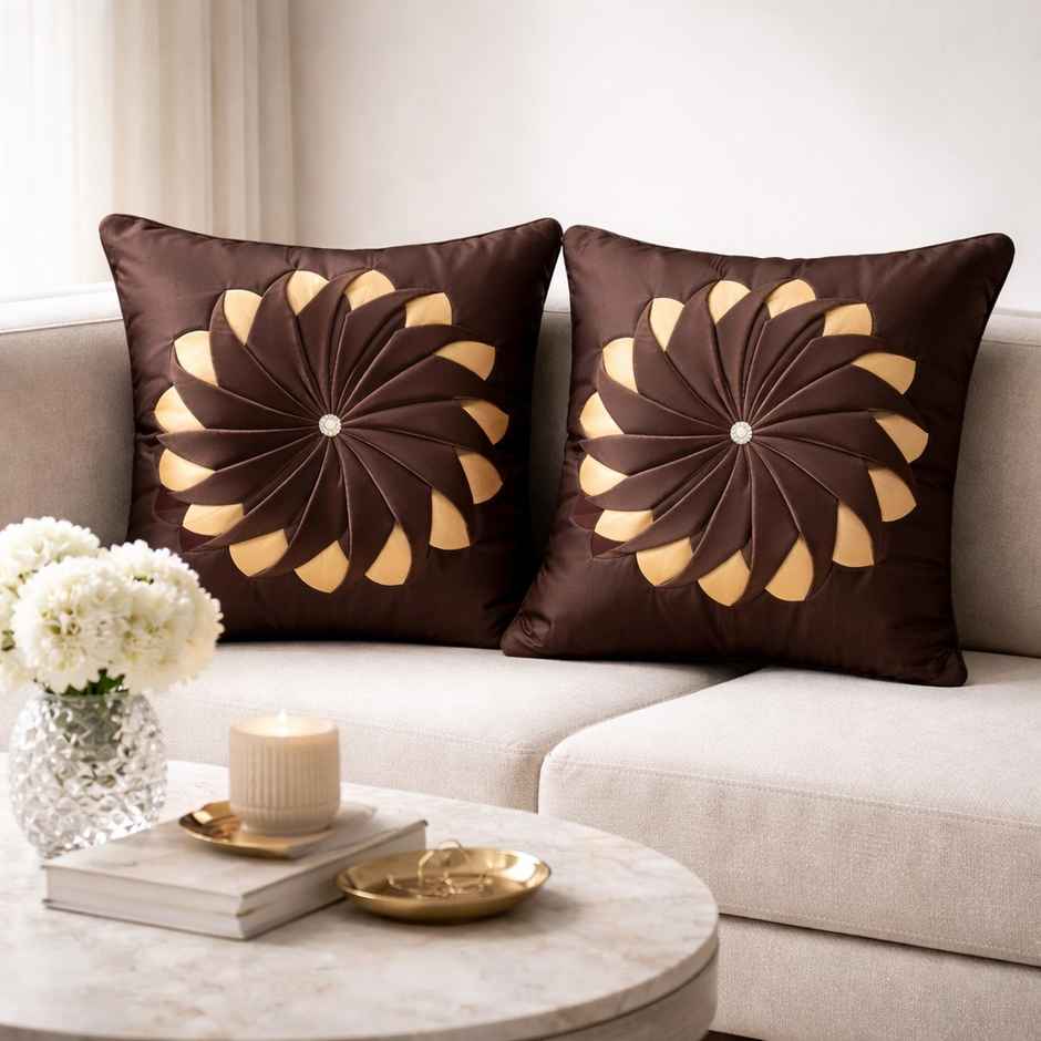 Linen Cushion Cover | 16 x 16 inch | Floral | Brown