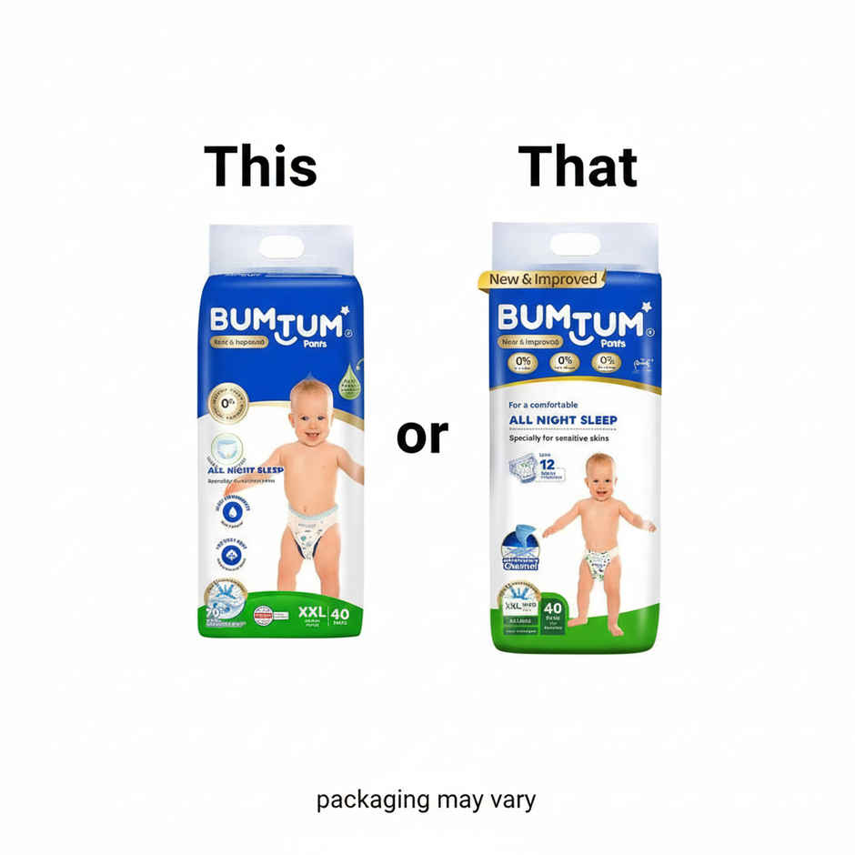 Bumtum Baby Diaper Pants, Double Layer Leakage Protection (XXL, 40 Count)