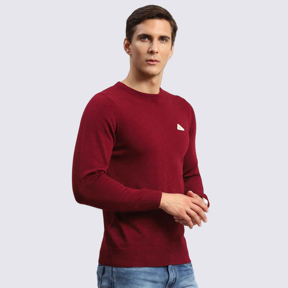 Monte Carlo Mens Solid Red Round Neck Full Sleeve Pullover |1240522Rn-1140-42 |XL