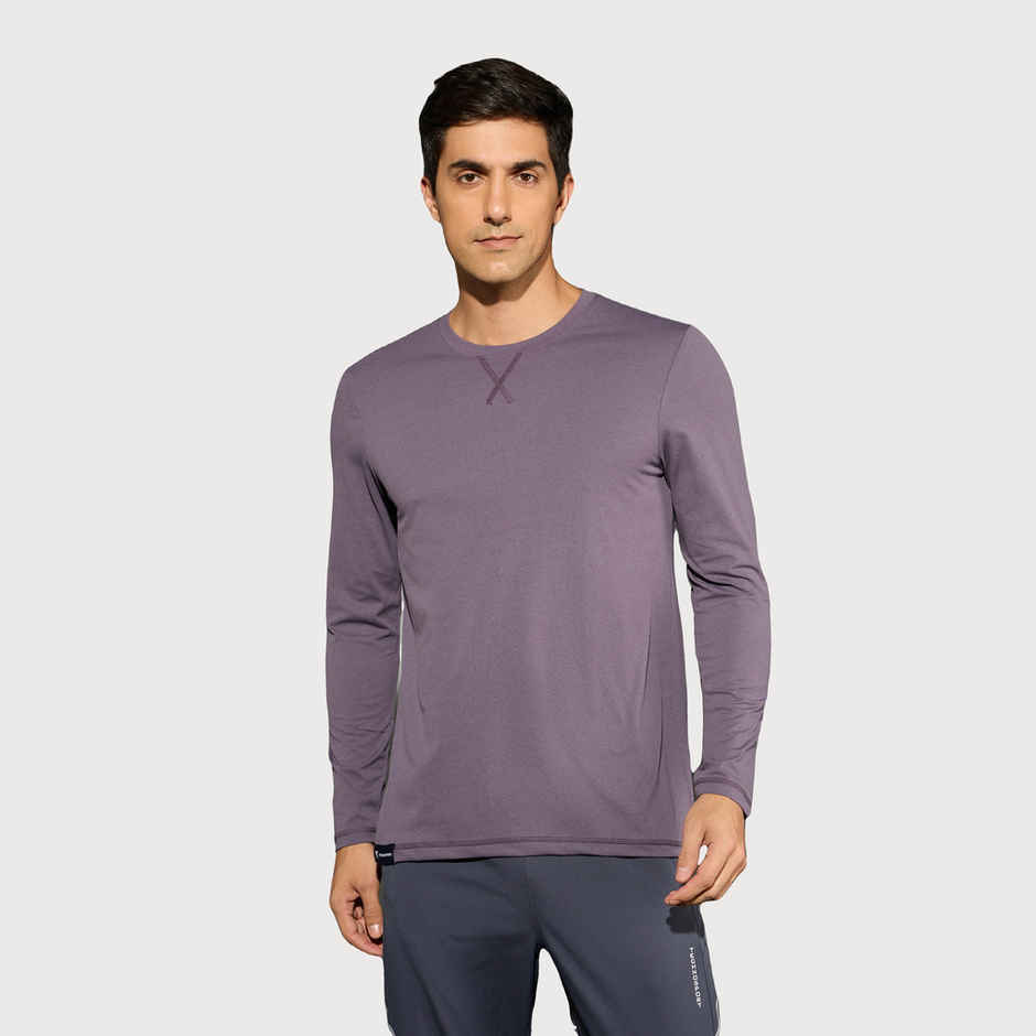 Technosport Men's Poly Solid Slim Fit Round Neck Full Sleeve Sports T-shirt | Grape Vine - L