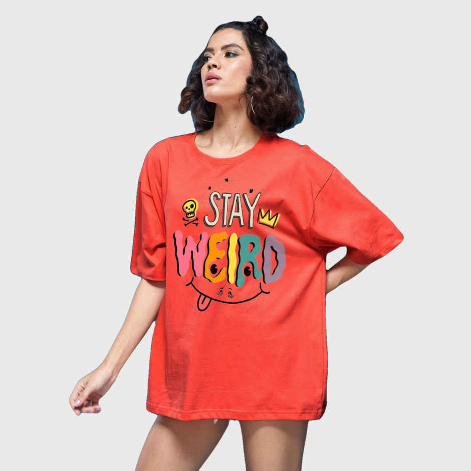Smartees Womens Oversize Printed T-shirt | WW - 2031 | Orange - XL