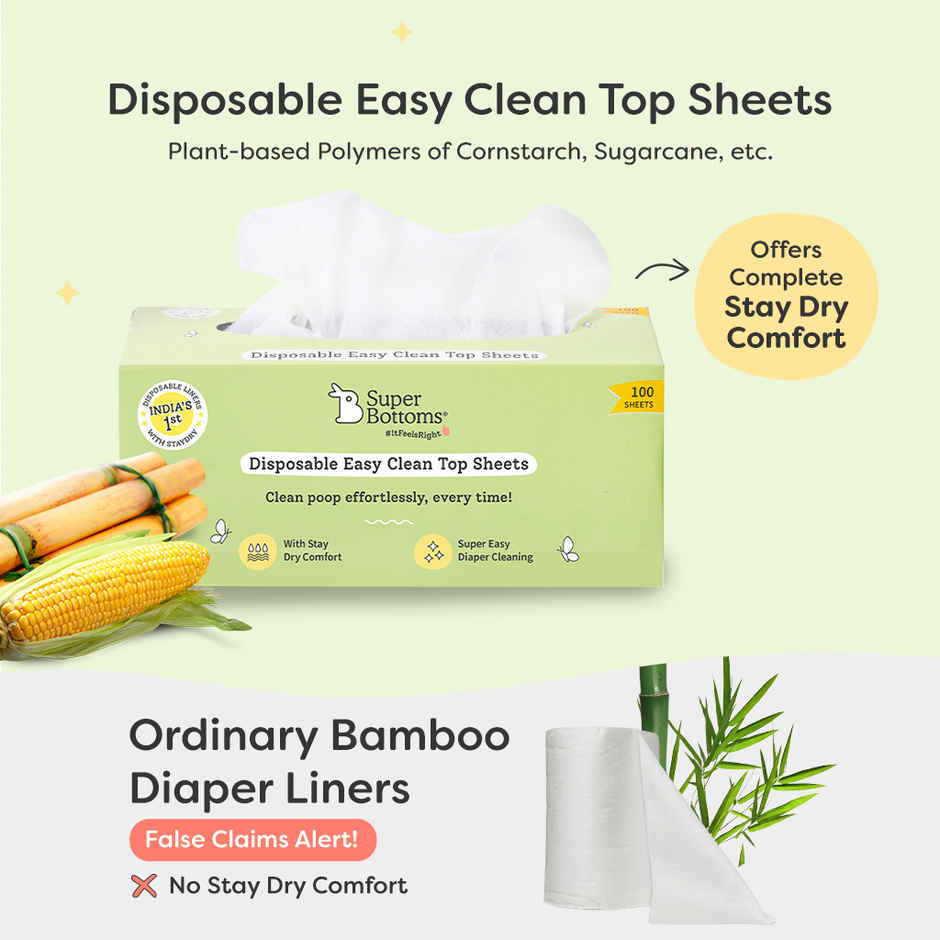 SuperBottoms Disposable Easy Clean Top Sheets | Hypoallergenic Diaper Liners