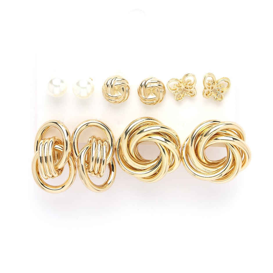 Scintillare By Sukkhi Daily Wear Stylish Gold Plated Studs Butterfly Geometric Combo Earrings