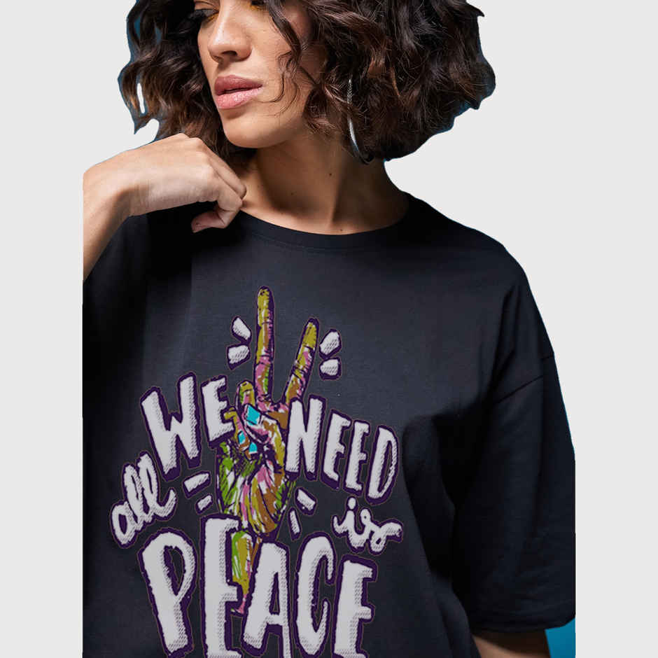 Smartees Women's Oversize Printed T-shirt | WW - 2055 | Black - XL