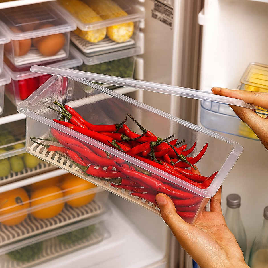 Zedak Plastic Fridge Storage Container Set with Drain Plate & Lid - 1 pc