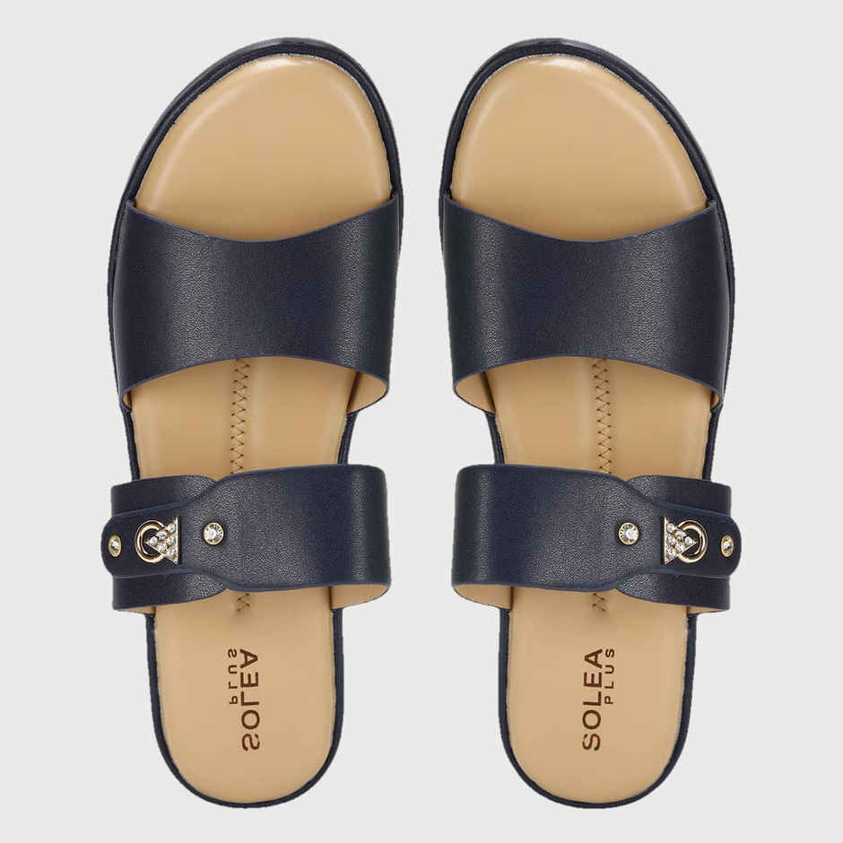 Paragon Women Embellished Lightweight Open Toe Flats Navy Blue - 4