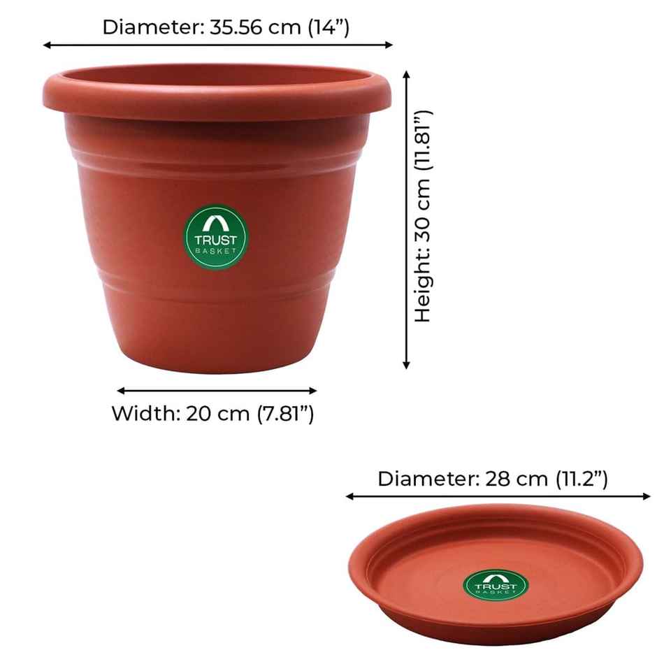 TrustBasket 14 Inch Round Pot with Saucer | Large Pots for Balcony & Indoor Use