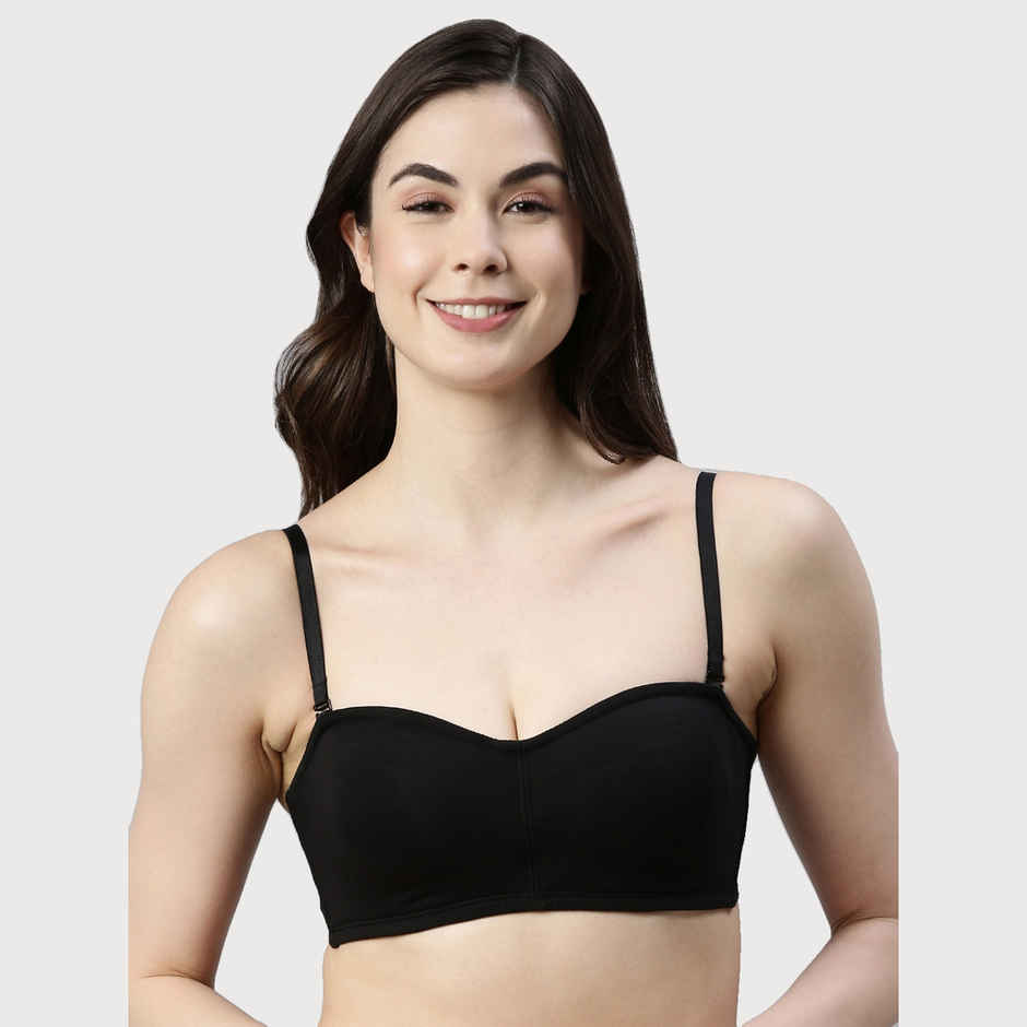 Enamor Women's A019 Perfect Shaping Cotton Strapless Bra | Non Padded | Wirefree | Black - 32C