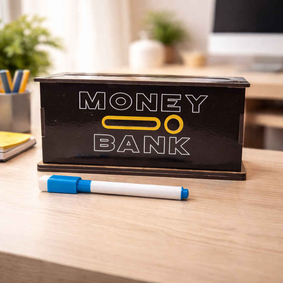 Fablue Space Theme Wooden Money Bank for Kids Black