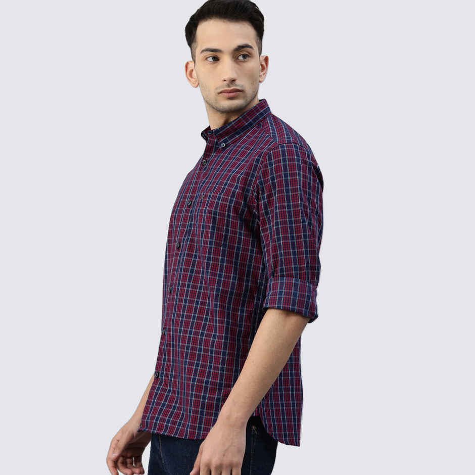 The Bear House Men Slim Fit Checked Button-Down Casual Shirt - Aliston | Red | XXL