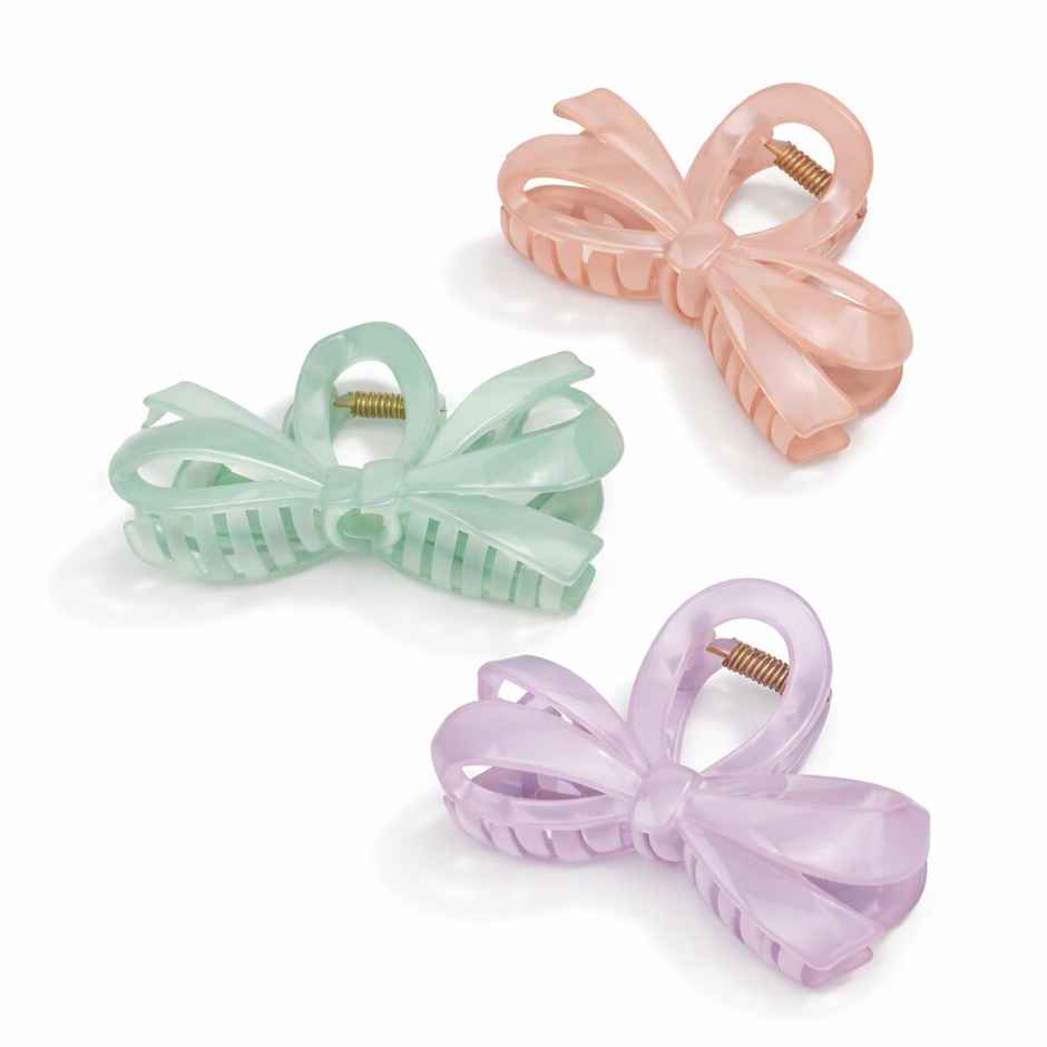 The Opal Factory Hair Accessories | Bow Claw Clip | Pack of 3 | Purple, Green, Light Brown