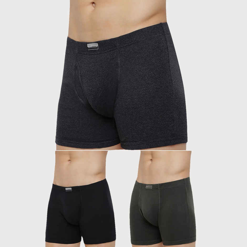 Van Heusen Men Pure Black, Dark Grey,Peat Pack Of 3 Combed Anti Bacterial Boxer Briefs |M
