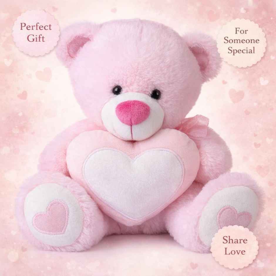 Hamleys Bear with Sparkle Heart Soft Plush Toy | Pink - 23 cm