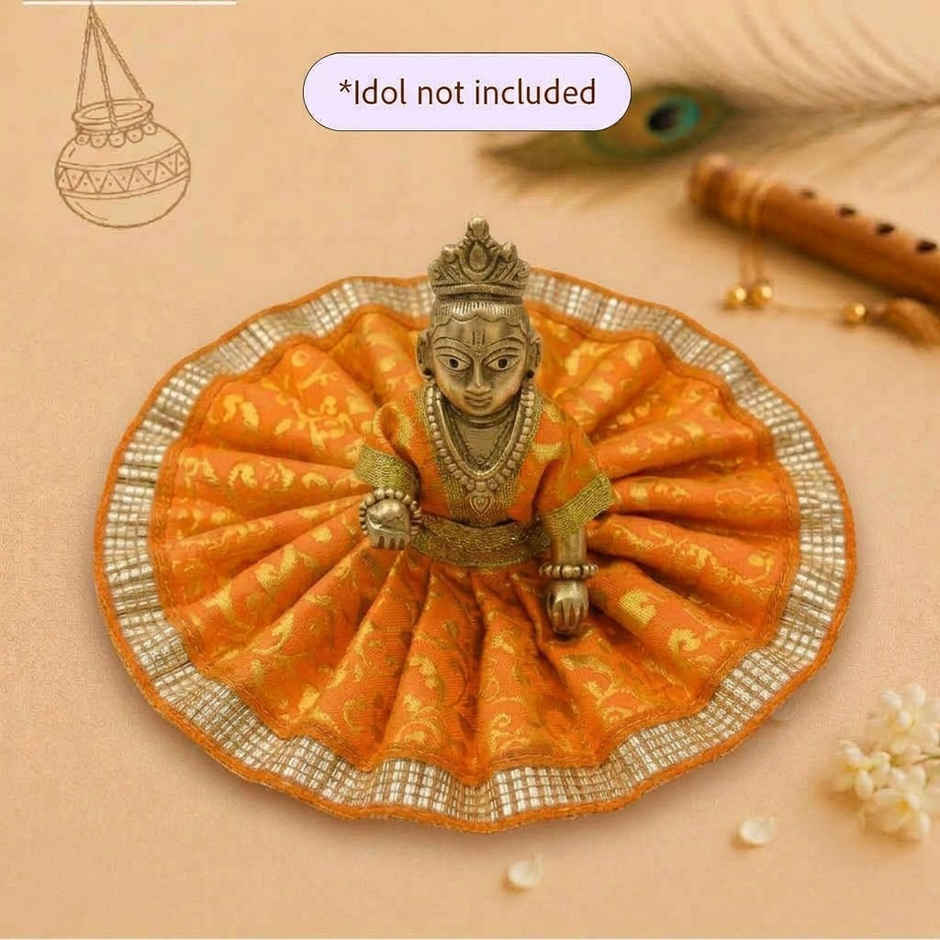 Gullak Laddu Gopal Foil Print Poshak | Orange | Size 1