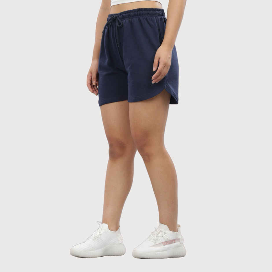 Springman Solid Blue Shorts With Elastic & Drawstring For Women | XL