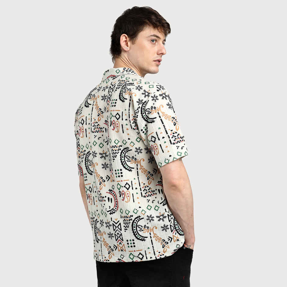 Campus Sutra Men's Oversized Bohemian Shirt | Off-white - L