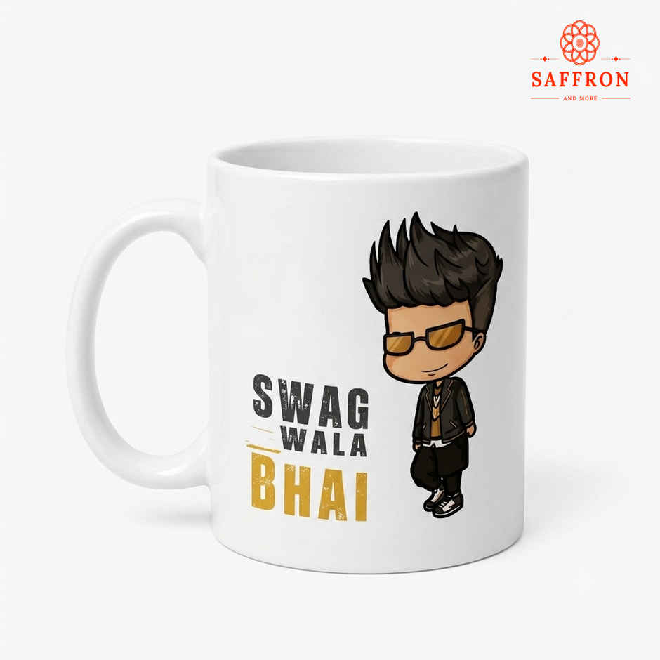 Saffron Ceramic Printed Mug | Swag Wala Bhai