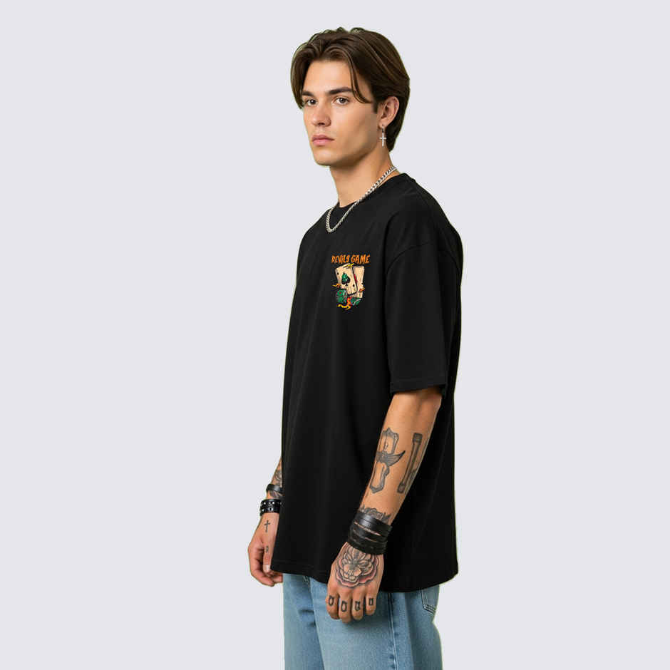 BENNY BROOKS Men's Round Neck half sleeve Oversized T-shirt |AA(ARN)BLACK139 | Black - L