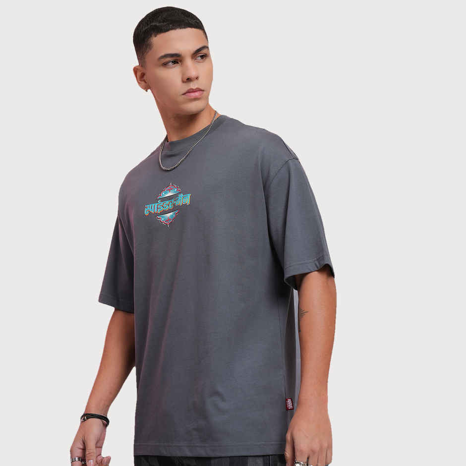 Highlander Men's Marvel Spider-Man Printed Oversized Round Neck Drop Shoulder T-shirt | Grey - M