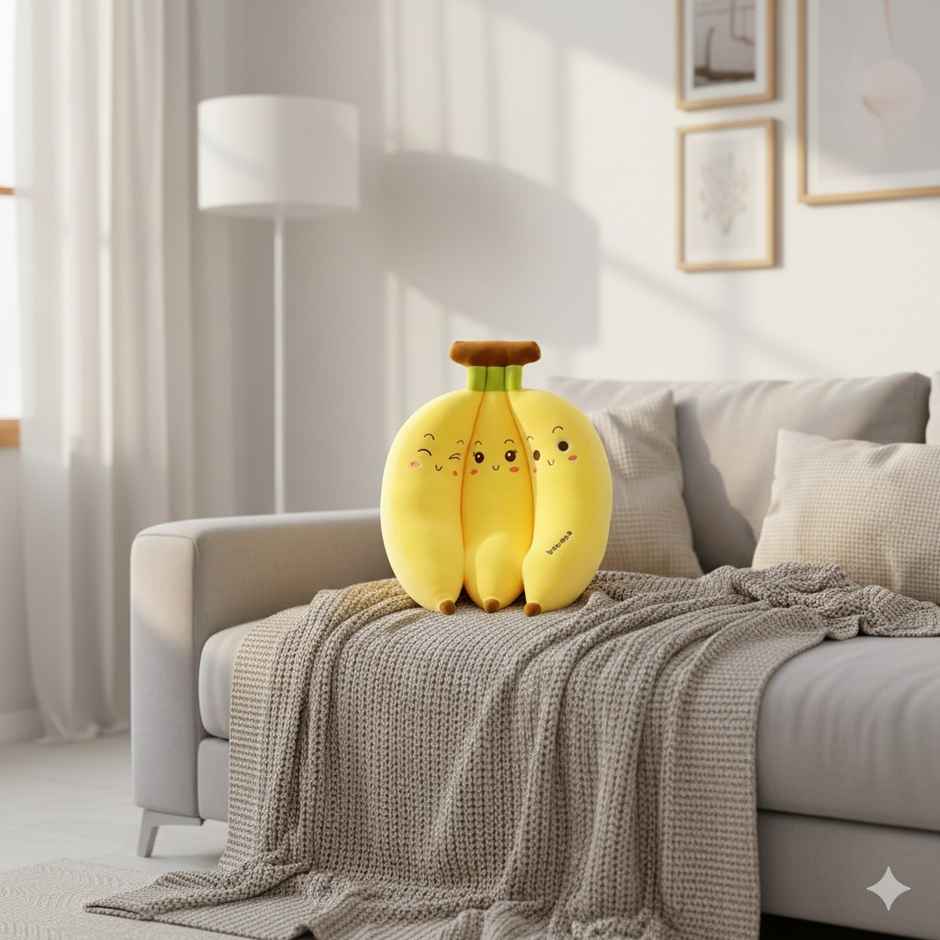 Storio Banana Bunch Pillow Soft Toy for Kids Huggable Plush Doll Room Decoration | 30 cm